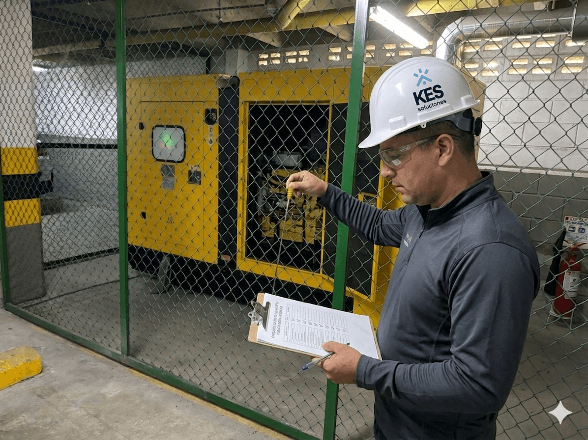 Planta eléctrica en standby durante mantenimiento preventivo